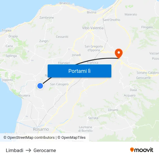 Limbadi to Gerocarne map