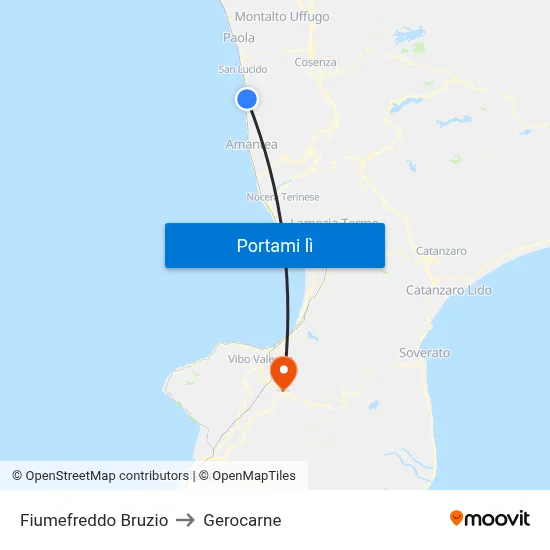 Fiumefreddo Bruzio to Gerocarne map