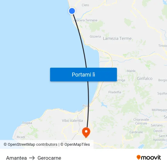 Amantea to Gerocarne map