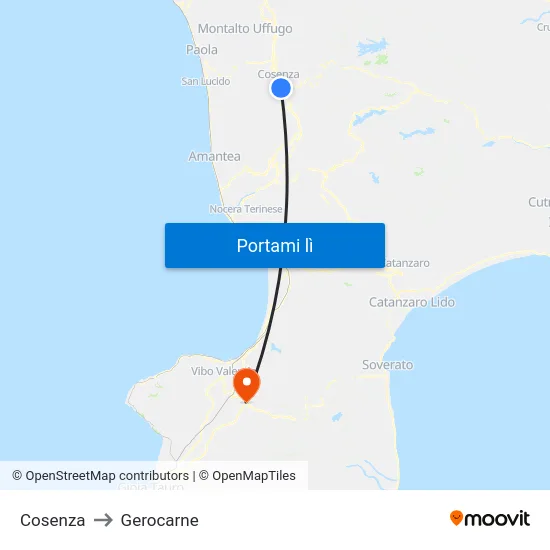 Cosenza to Gerocarne map