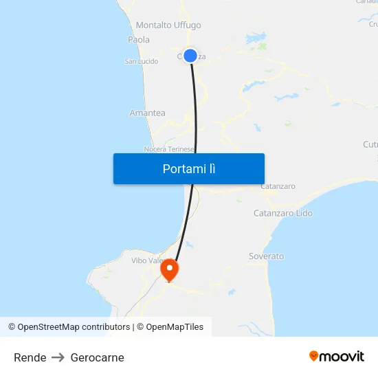 Rende to Gerocarne map