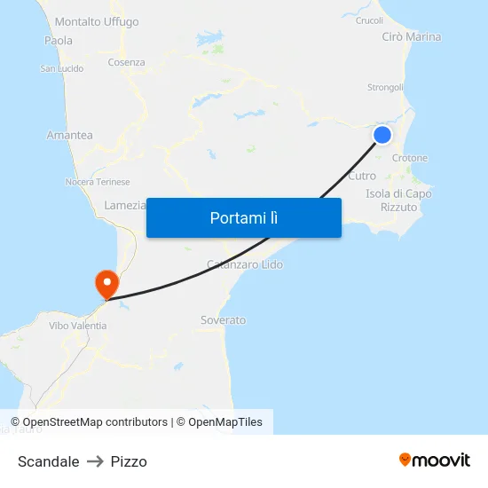 Scandale to Pizzo map