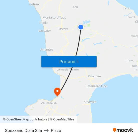 Spezzano Della Sila to Pizzo map