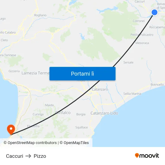 Caccuri to Pizzo map
