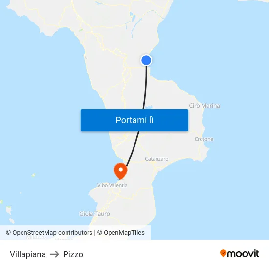 Villapiana to Pizzo map