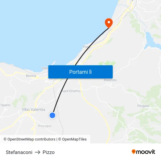Stefanaconi to Pizzo map