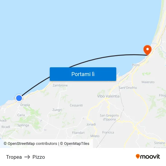 Tropea to Pizzo map