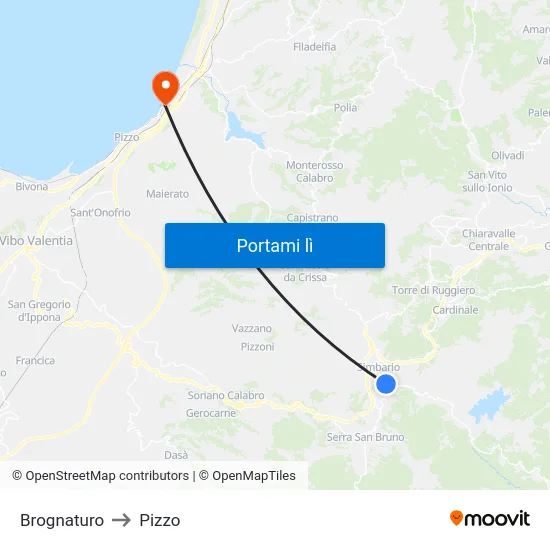 Brognaturo to Pizzo map