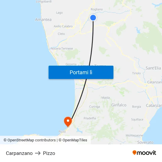 Carpanzano to Pizzo map