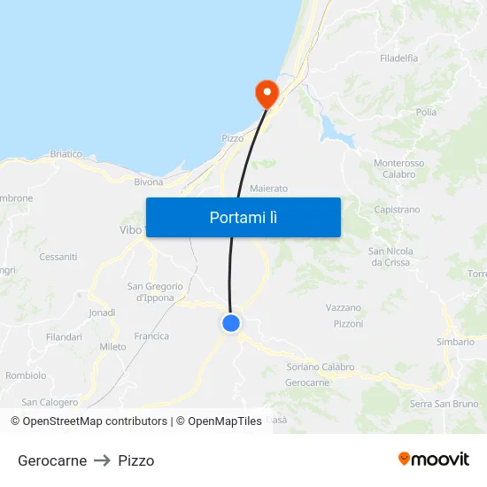 Gerocarne to Pizzo map