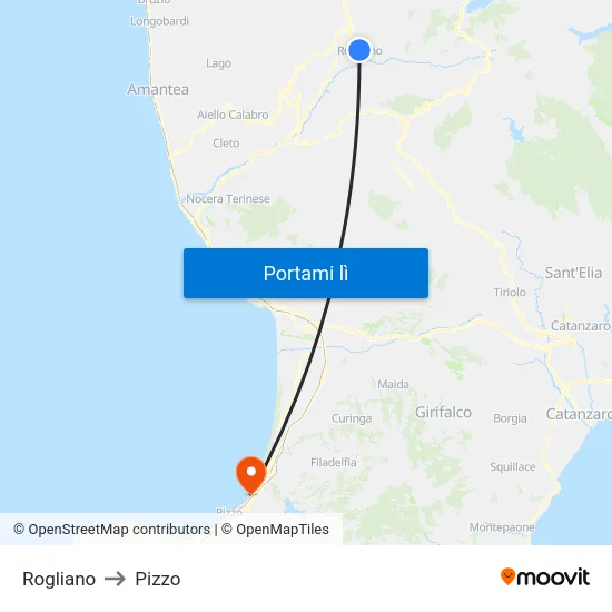 Rogliano to Pizzo map