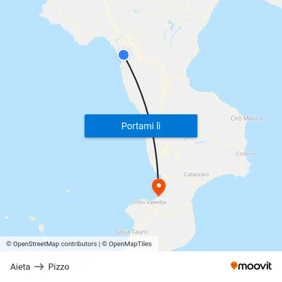 Aieta to Pizzo map