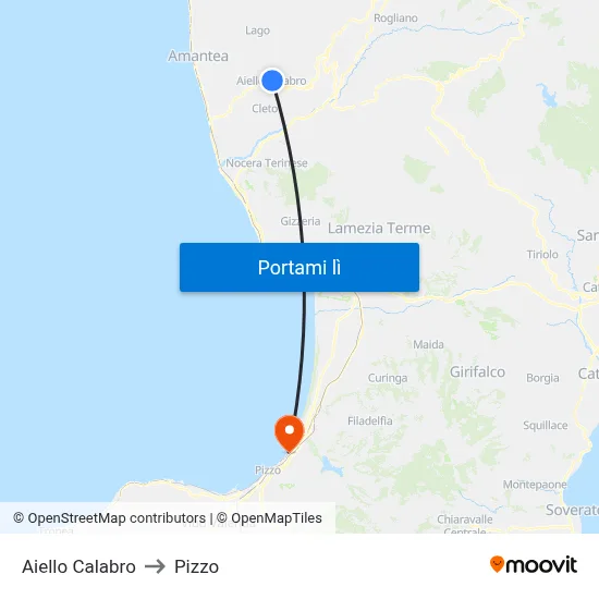 Aiello Calabro to Pizzo map