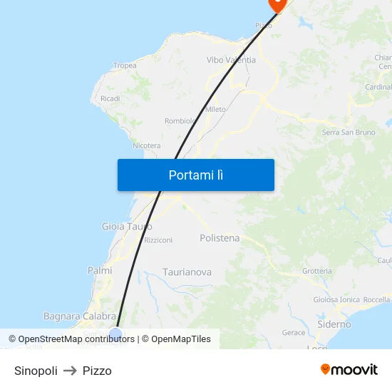 Sinopoli to Pizzo map