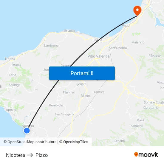 Nicotera to Pizzo map