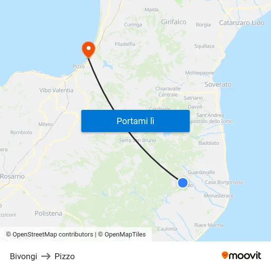 Bivongi to Pizzo map