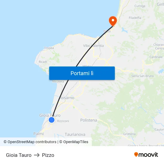 Gioia Tauro to Pizzo map