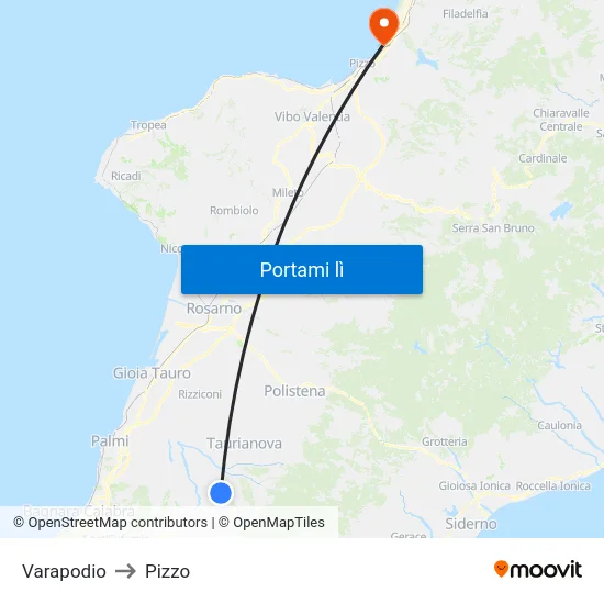 Varapodio to Pizzo map