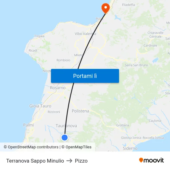 Terranova Sappo Minulio to Pizzo map