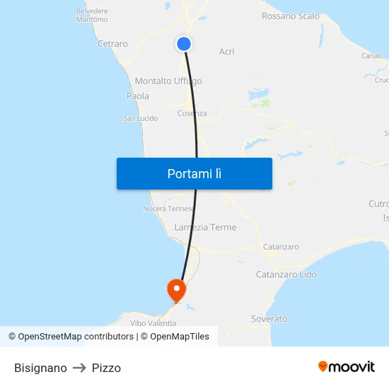 Bisignano to Pizzo map