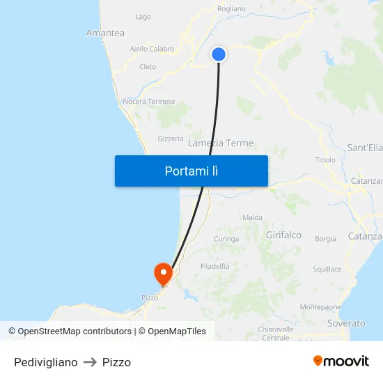 Pedivigliano to Pizzo map
