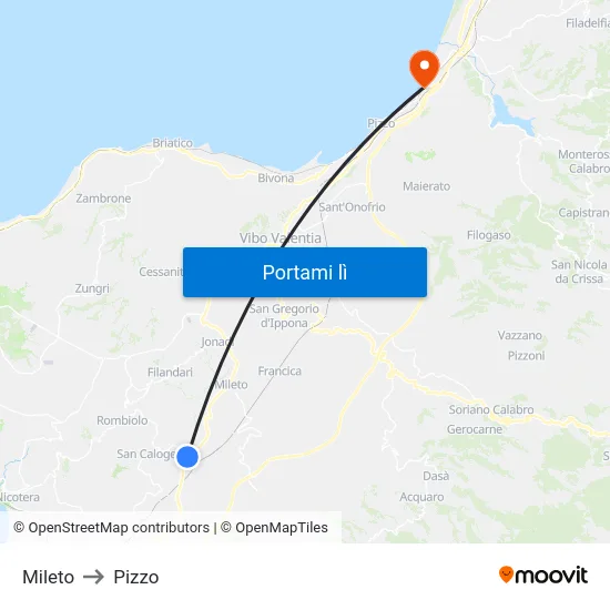 Mileto to Pizzo map