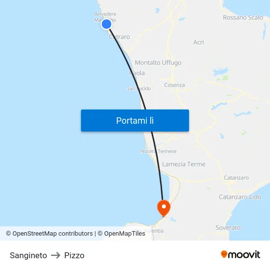 Sangineto to Pizzo map