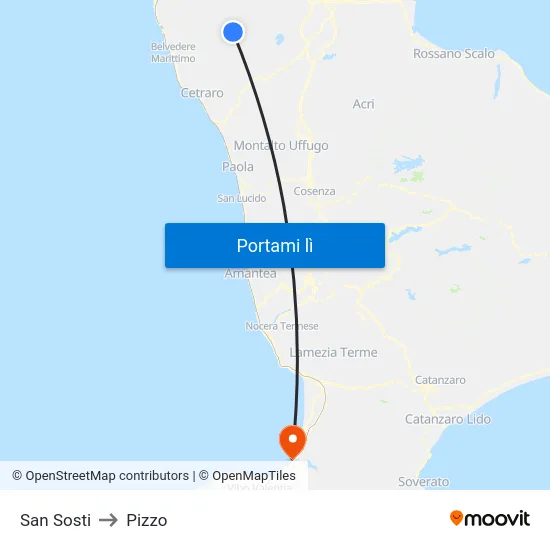 San Sosti to Pizzo map