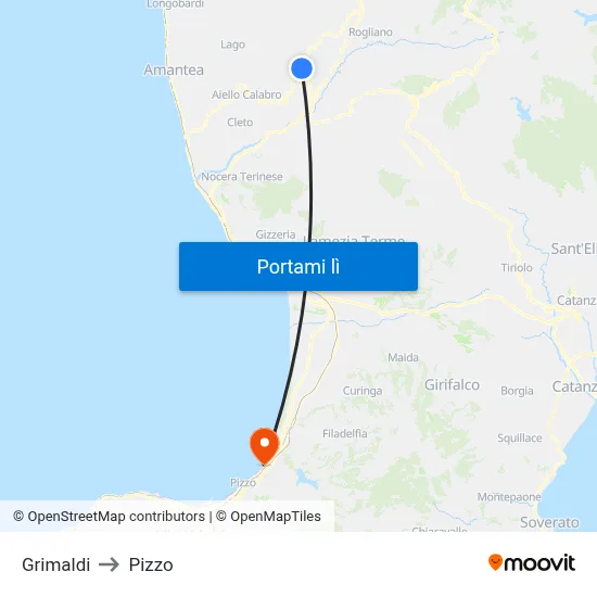 Grimaldi to Pizzo map