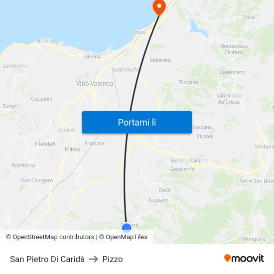 San Pietro Di Caridà to Pizzo map