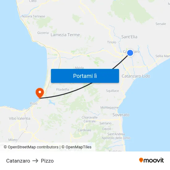 Catanzaro to Pizzo map