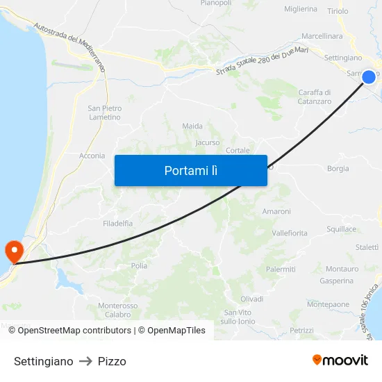 Settingiano to Pizzo map