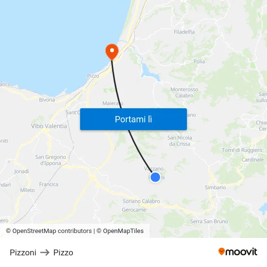Pizzoni to Pizzo map