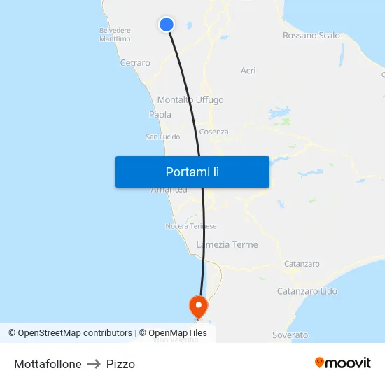 Mottafollone to Pizzo map