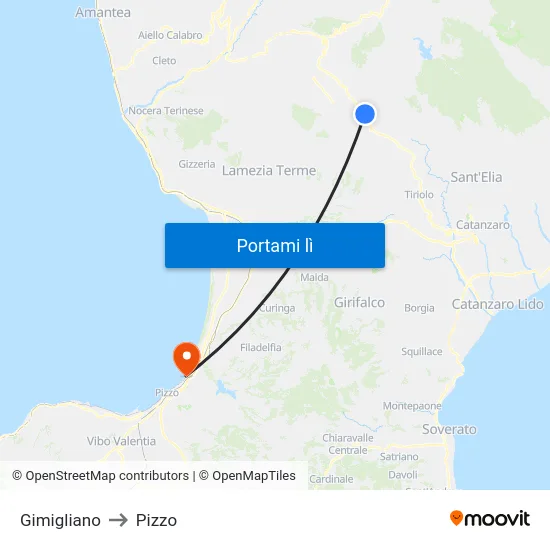 Gimigliano to Pizzo map