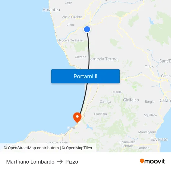 Martirano Lombardo to Pizzo map