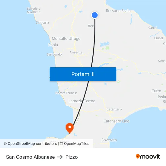 San Cosmo Albanese to Pizzo map