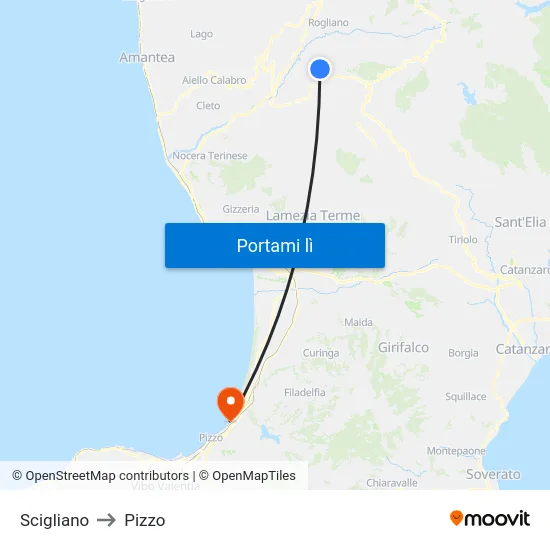 Scigliano to Pizzo map