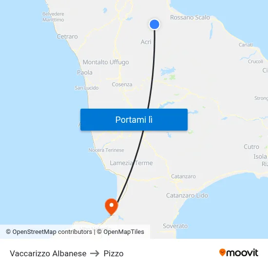Vaccarizzo Albanese to Pizzo map