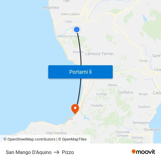 San Mango D'Aquino to Pizzo map