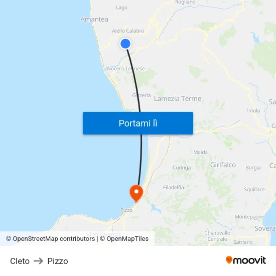 Cleto to Pizzo map