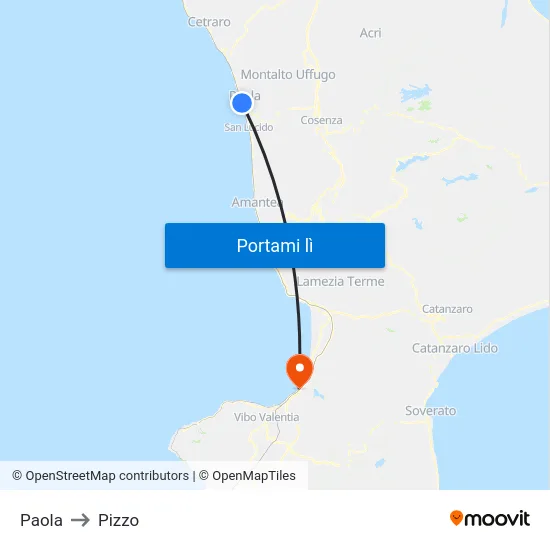 Paola to Pizzo map