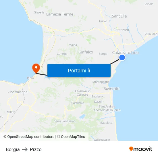 Borgia to Pizzo map