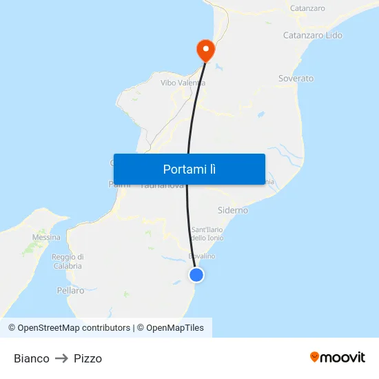 Bianco to Pizzo map