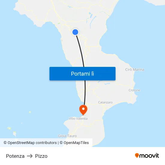 Potenza to Pizzo map