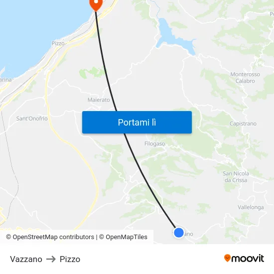 Vazzano to Pizzo map