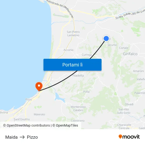 Maida to Pizzo map