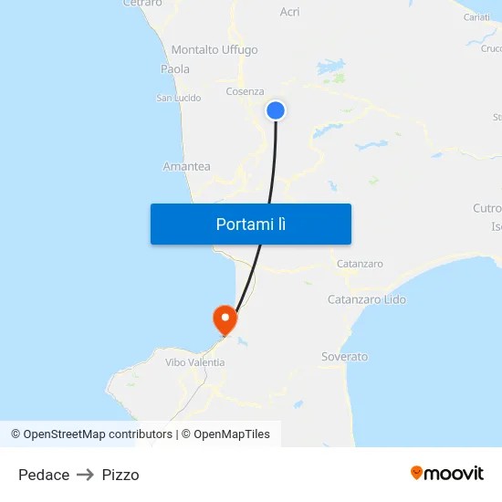 Pedace to Pizzo map