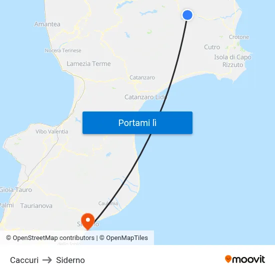 Caccuri to Siderno map