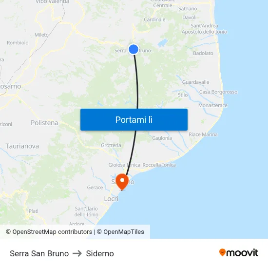 Serra San Bruno to Siderno map